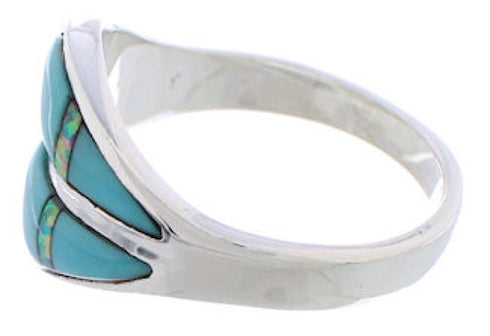 Opal Turquoise Inlay Southwestern Silver Ring Size 8-1/2 MX23348